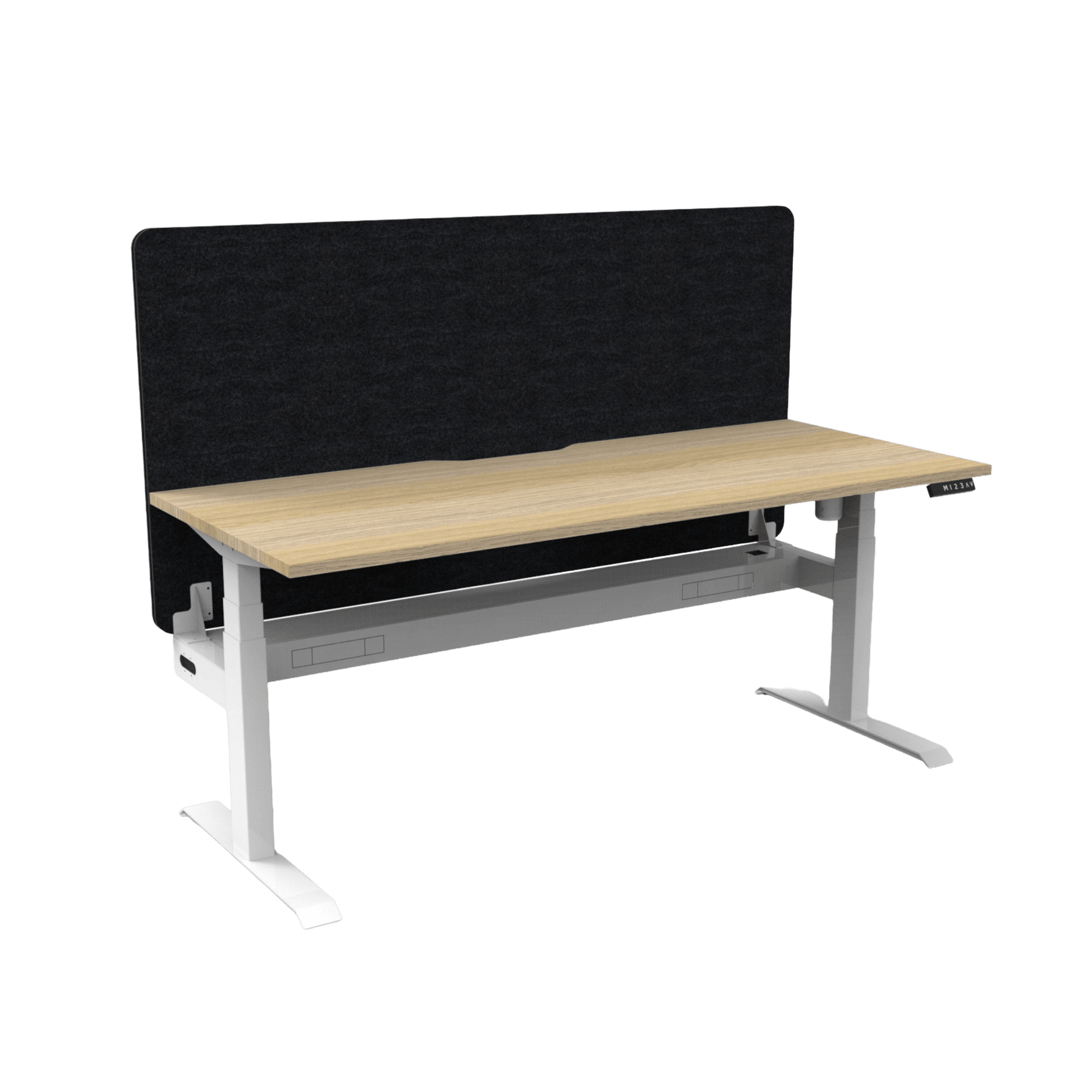 Boost Light Electric Height Adjustable Desk with Black Eco Panel Screen 1200x750 Natural Oak Top / White Frame With Cable Tray