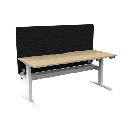 Boost Light Electric Height Adjustable Desk with Black Eco Panel Screen 1200x750 Natural Oak Top / White Frame With Cable Tray