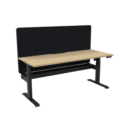 Boost Light Electric Height Adjustable Desk with Black Eco Panel Screen 1200x750 Natural Oak Top / Black Frame No Cable Tray