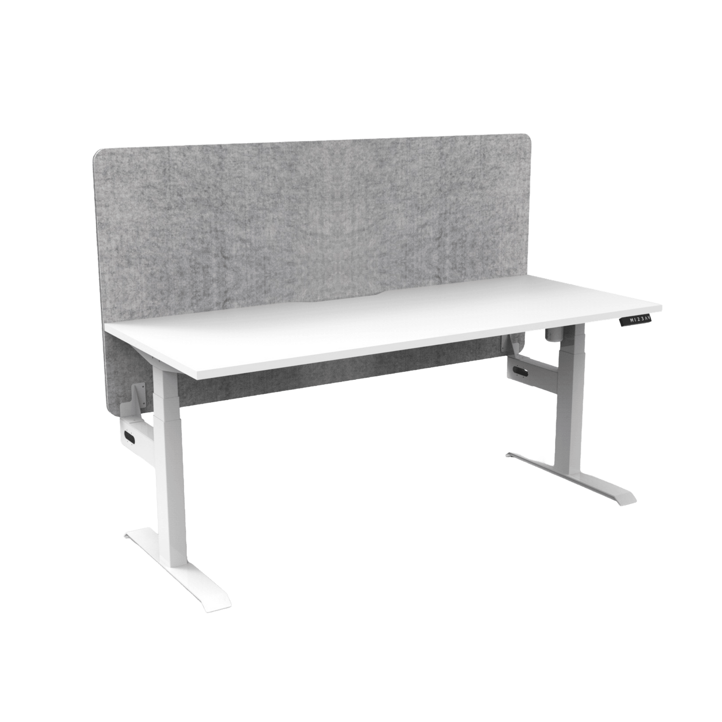 Boost Light Electric Height Adjustable Desk with Grey Eco Panel Screen 1200x750 White Top / White Frame No Cable Tray
