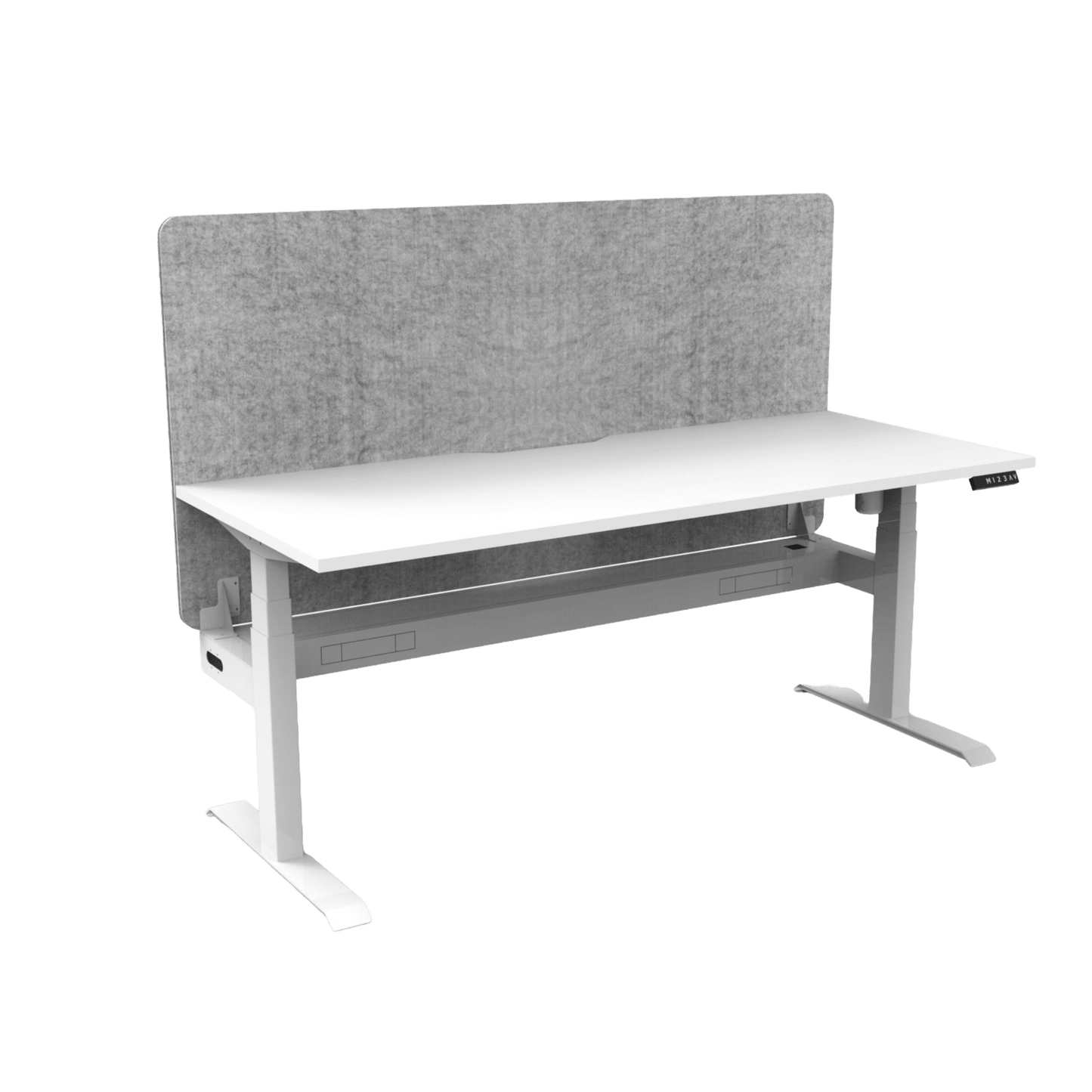 Boost Light Electric Height Adjustable Desk with Grey Eco Panel Screen 1200x750 White Top / White Frame With Cable Tray