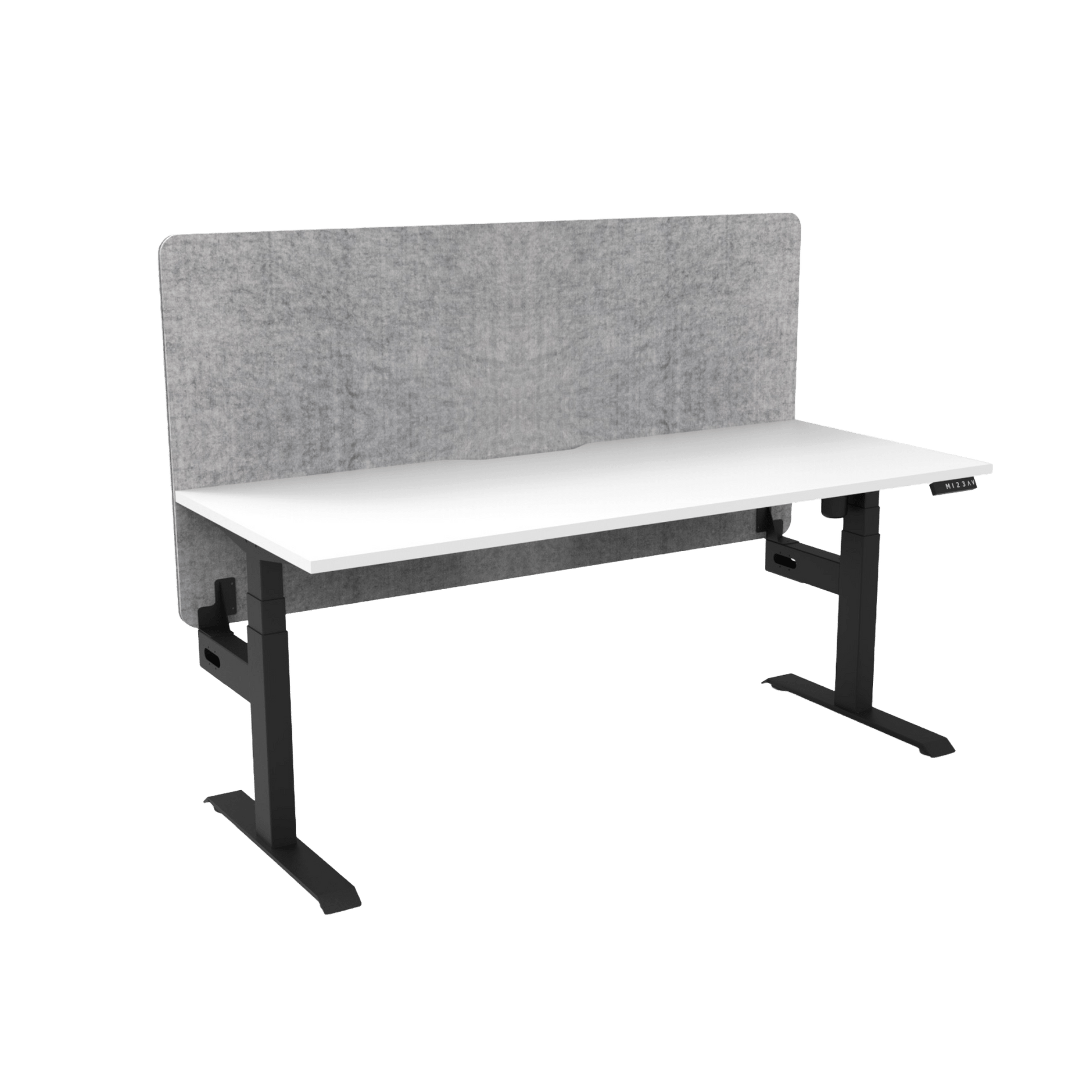 Boost Light Electric Height Adjustable Desk with Grey Eco Panel Screen 1200x750 White Top / Black Frame No Cable Tray
