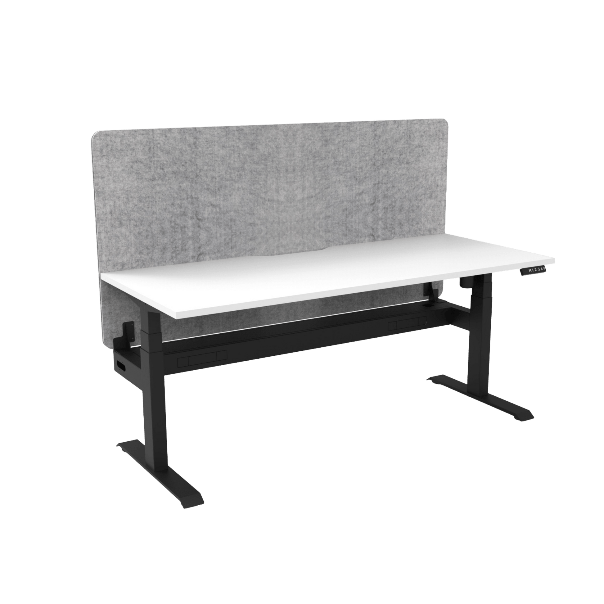 Boost Light Electric Height Adjustable Desk with Grey Eco Panel Screen 1200x750 White Top / Black Frame With Cable Tray