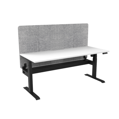 Boost Light Electric Height Adjustable Desk with Grey Eco Panel Screen 1200x750 White Top / Black Frame With Cable Tray