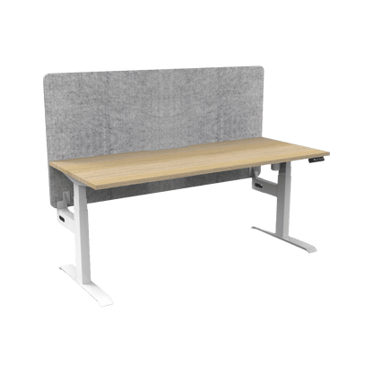 Boost Light Electric Height Adjustable Desk with Grey Eco Panel Screen 1200x750 Natural Oak Top / White Frame No Cable Tray