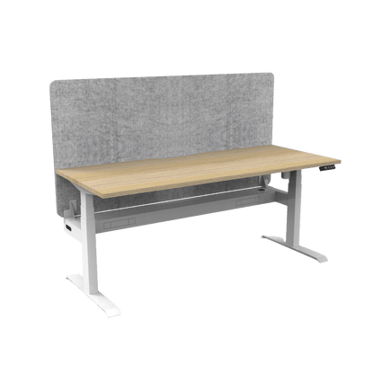 Boost Light Electric Height Adjustable Desk with Grey Eco Panel Screen 1200x750 Natural Oak Top / White Frame With Cable Tray