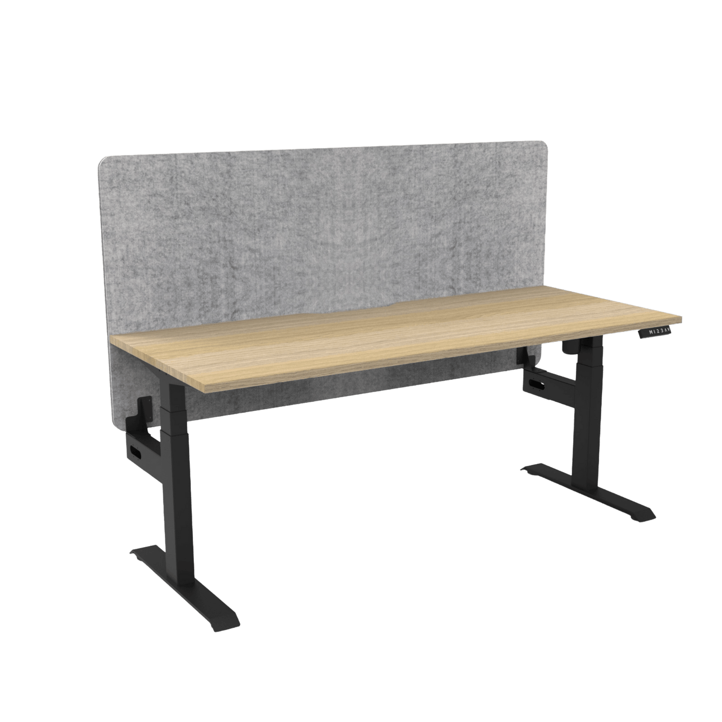 Boost Light Electric Height Adjustable Desk with Grey Eco Panel Screen 1200x750 Natural Oak Top / Black Frame No Cable Tray