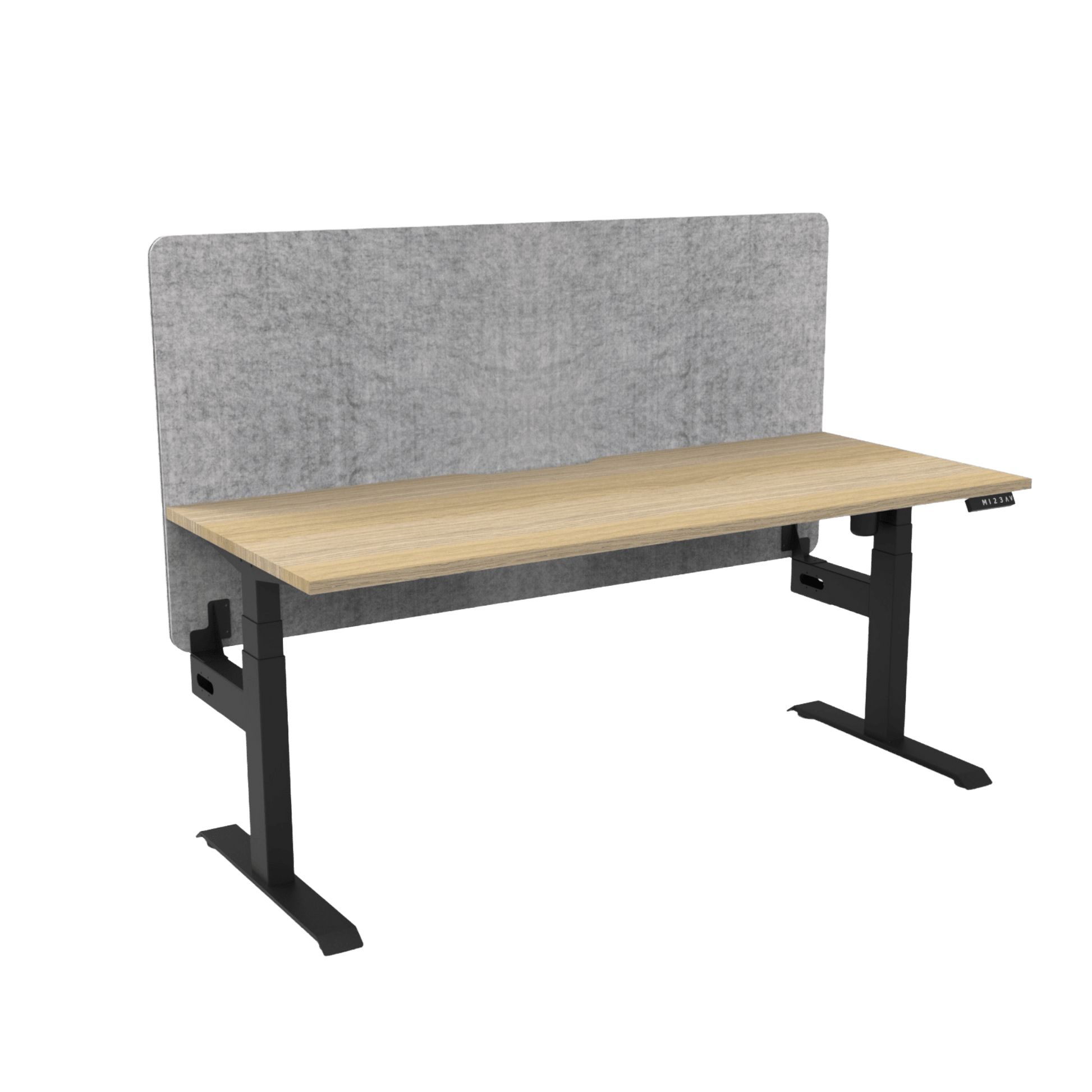 Boost Light Electric Height Adjustable Desk with Grey Eco Panel Screen 1200x750 Natural Oak Top / Black Frame No Cable Tray