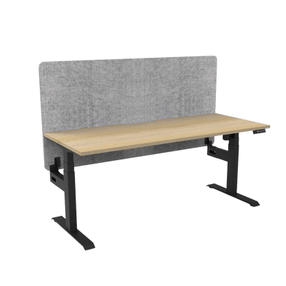 Boost Light Electric Height Adjustable Desk with Grey Eco Panel Screen 1200x750 Natural Oak Top / Black Frame No Cable Tray