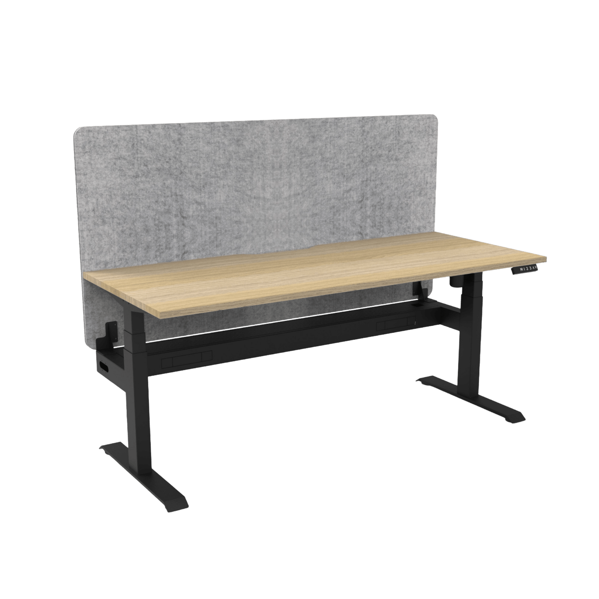 Boost Light Electric Height Adjustable Desk with Grey Eco Panel Screen 1200x750 Natural Oak Top / Black Frame With Cable Tray