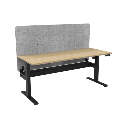 Boost Light Electric Height Adjustable Desk with Grey Eco Panel Screen 1200x750 Natural Oak Top / Black Frame With Cable Tray