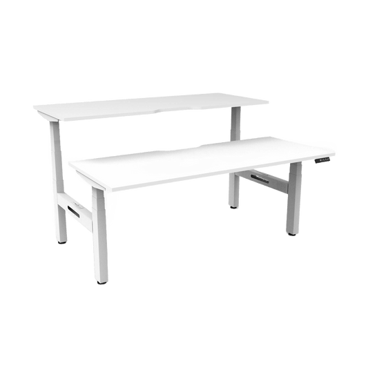 Boost Plus Electric Height Adjustable Back to Back Workstation 2 x 1200x750 / White Top / White Frame / No Cable Tray/No Screen