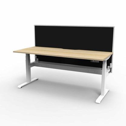 Boost Plus Electric Height Adjustable Desk 1200mm Natural Oak Top & White Frame With Cable Tray With Screen - Office Furniture Company