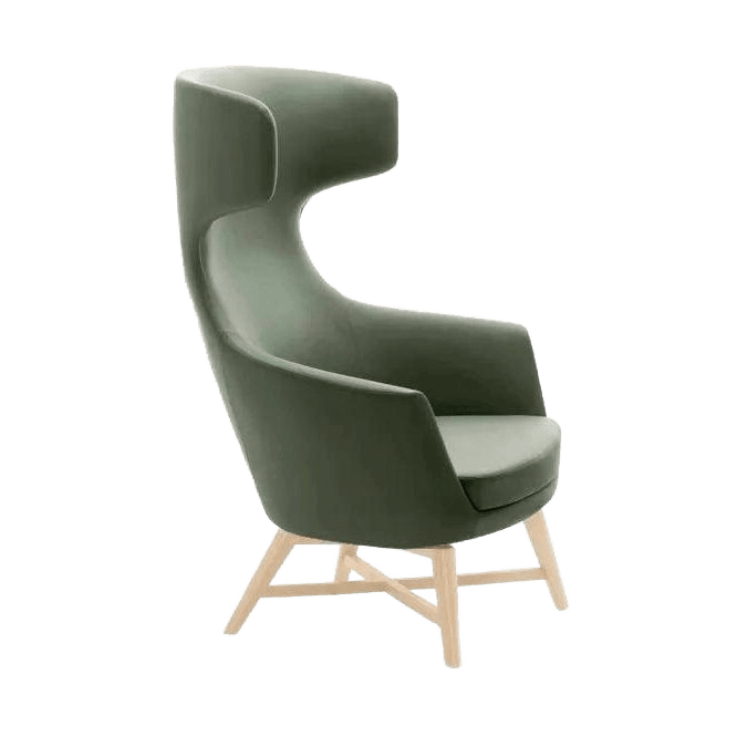 Delphi Hush Armchair Timber Cross Base Oak Stain - Office Furniture Company