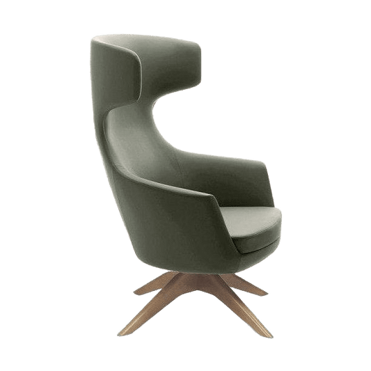 Delphi Hush Armchair Timber Swivel Base Oak Stain - Office Furniture Company
