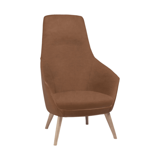 Delphi Plus High Back Armchair in Genuine Leather 4 Leg Timber Base / Brown HickoryTan Leather