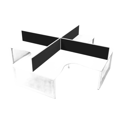 Deluxe Loop 4 Person Corner Workstation with Screens 4 x 1500x1500x750 White Top / White Frame Black Screen / White Frame