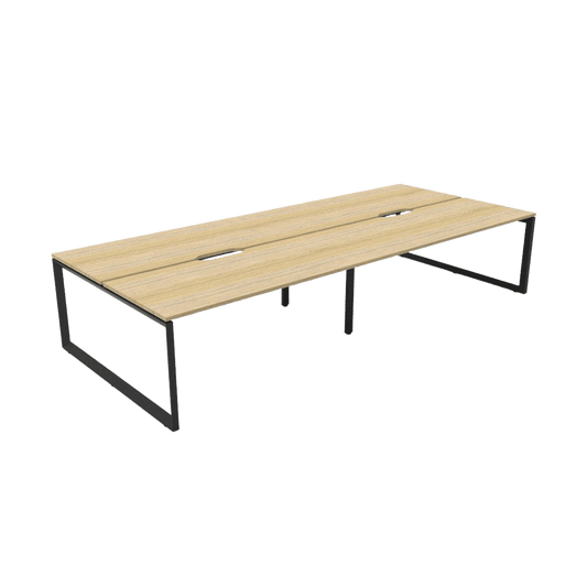 Deluxe Loop Leg Double Sided 4 Person Office Workstations 4 X (1200 X 750) Natural Oak Black Powdercoat - Office Furniture Company
