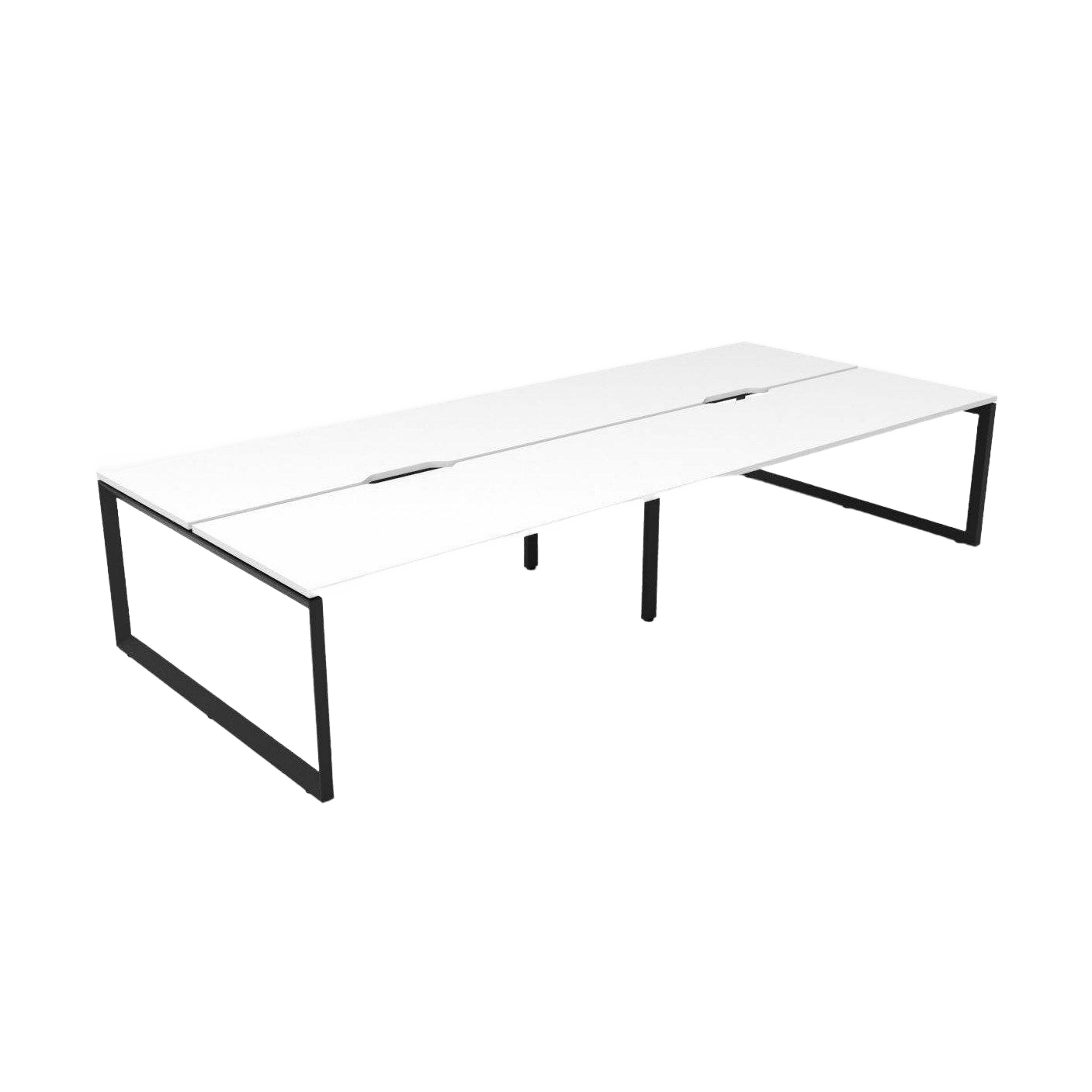 Deluxe Loop Leg Double Sided 4 Person Office Workstations 4 x 1500x750 White Black Powdercoat