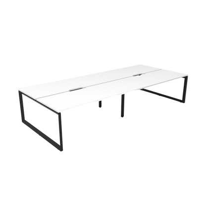 Deluxe Loop Leg Double Sided 4 Person Office Workstations 4 x 1500x750 White Black Powdercoat