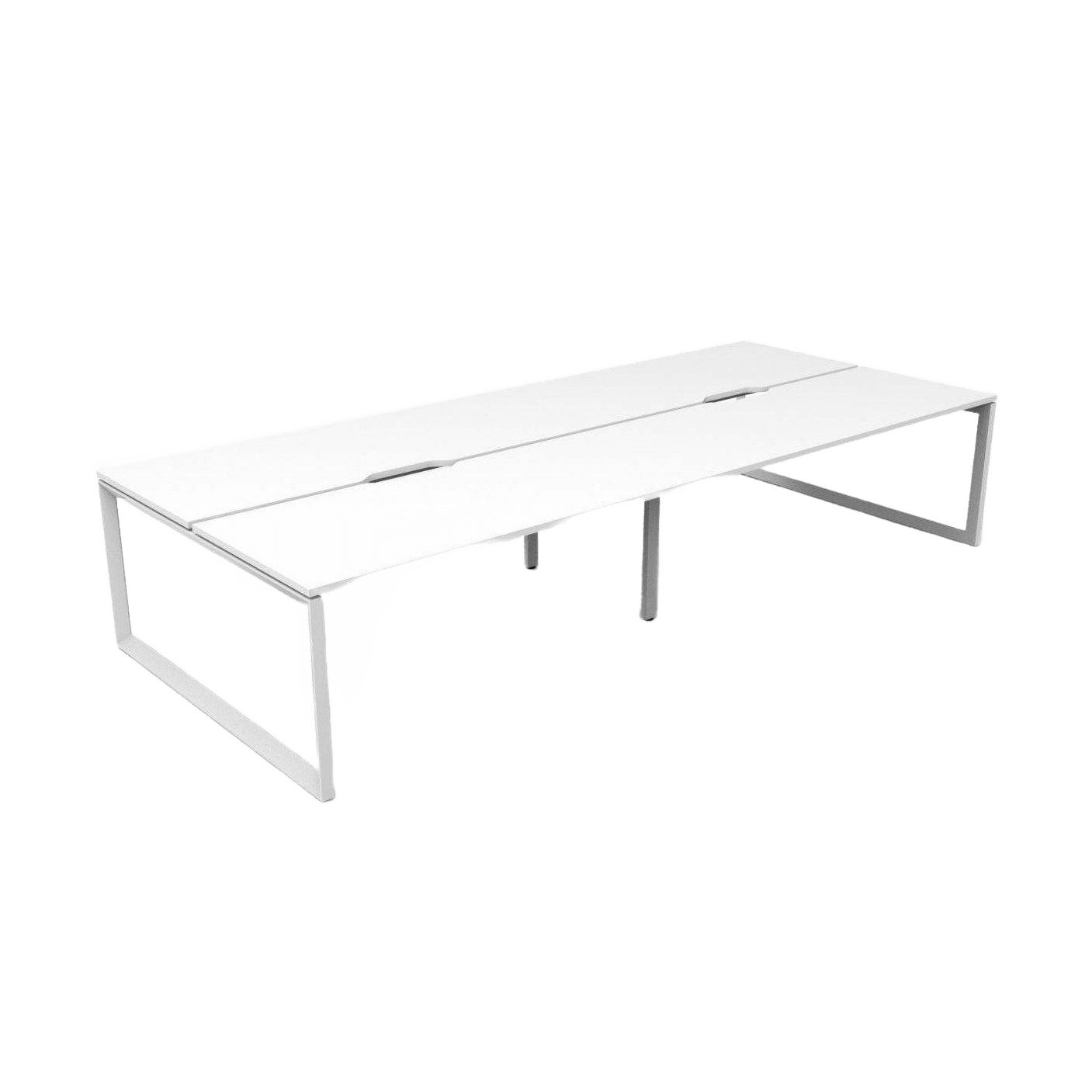 Deluxe Loop Leg Double Sided 4 Person Office Workstations 4 x 1500x750 White White Powdercoat