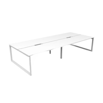 Deluxe Loop Leg Double Sided 4 Person Office Workstations 4 x 1500x750 White White Powdercoat