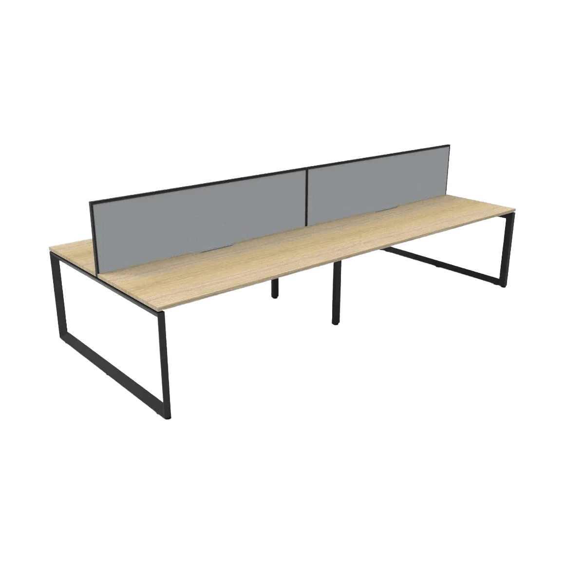 Deluxe Loop Leg Double Sided 4 Person Workstations with Screens 4 x 1200x750 / Natural Oak Top / Black Frame / Grey Screen / Black Frame