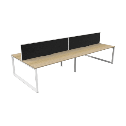 Deluxe Loop Leg Double Sided 4 Person Workstations with Screens 4 x 1200x750 / Natural Oak Top / White Frame / Black Screen / White Frame