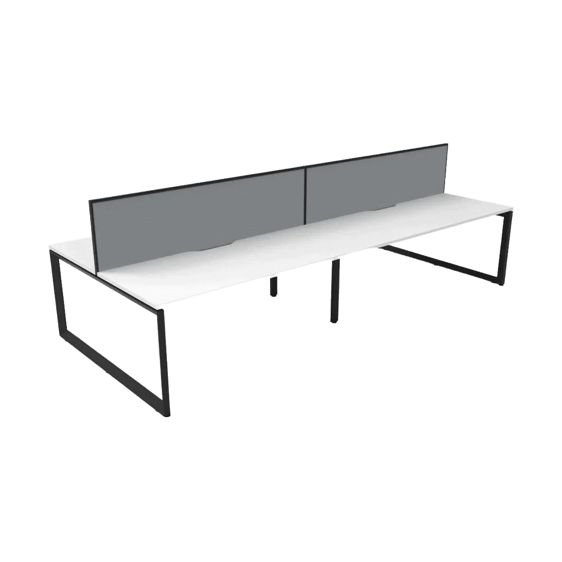 Deluxe Loop Leg Double Sided 4 Person Workstations with Screens 4 x 1200x750 / White Top / Black Frame / Grey Screen / Black Frame