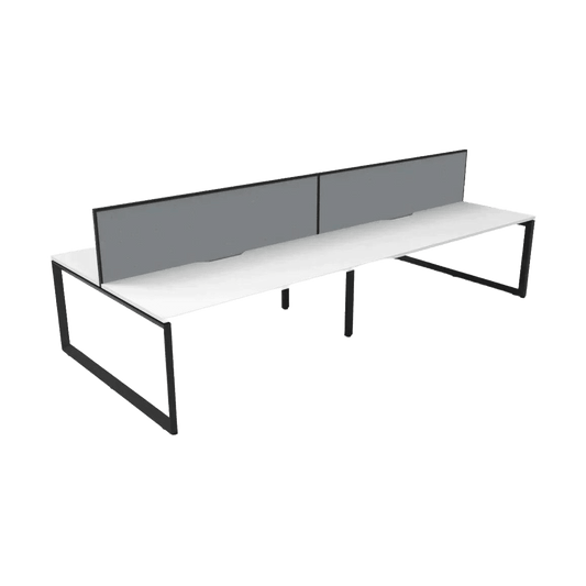 Deluxe Loop Leg Double Sided 4 Person Workstations with Screens 4 X (1200 X 750) White Top / Black Frame Grey Screen With Black Frame - Office Furniture Company