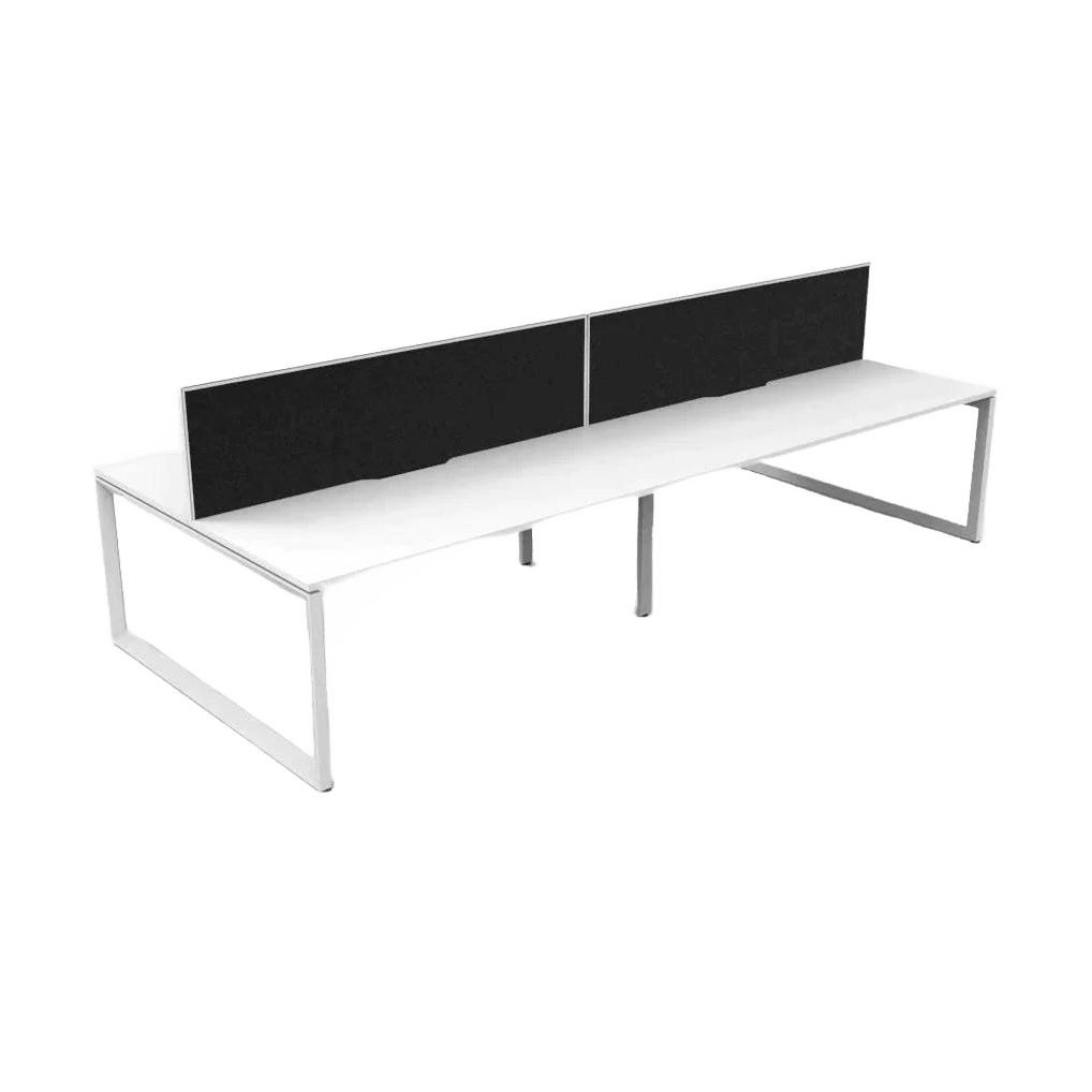 Deluxe Loop Leg Double Sided 4 Person Workstations with Screens 4 x 1200x750 / White Top / White Frame / Black Screen / White Frame