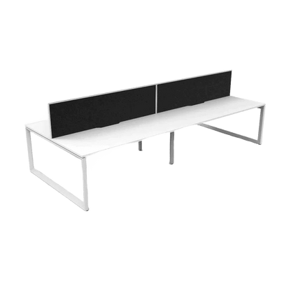 Deluxe Loop Leg Double Sided 4 Person Workstations with Screens 4 x 1200x750 / White Top / White Frame / Black Screen / White Frame