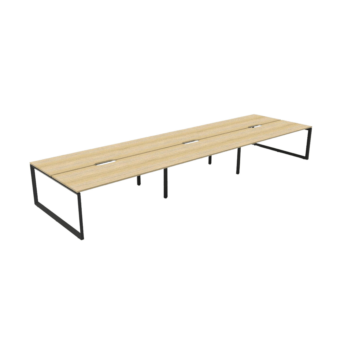 Deluxe Loop Leg Double Sided 6 Person Workstations 6 x 1200x750 / Natural Oak / Black Powdercoat