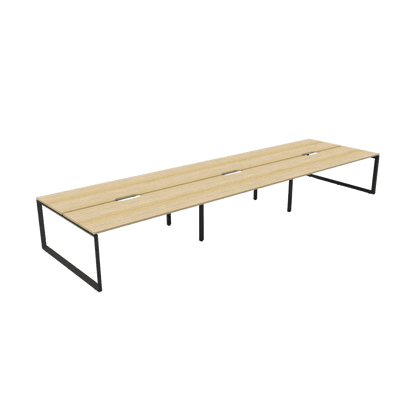 Deluxe Loop Leg Double Sided 6 Person Workstations 6 x 1200x750 / Natural Oak / Black Powdercoat