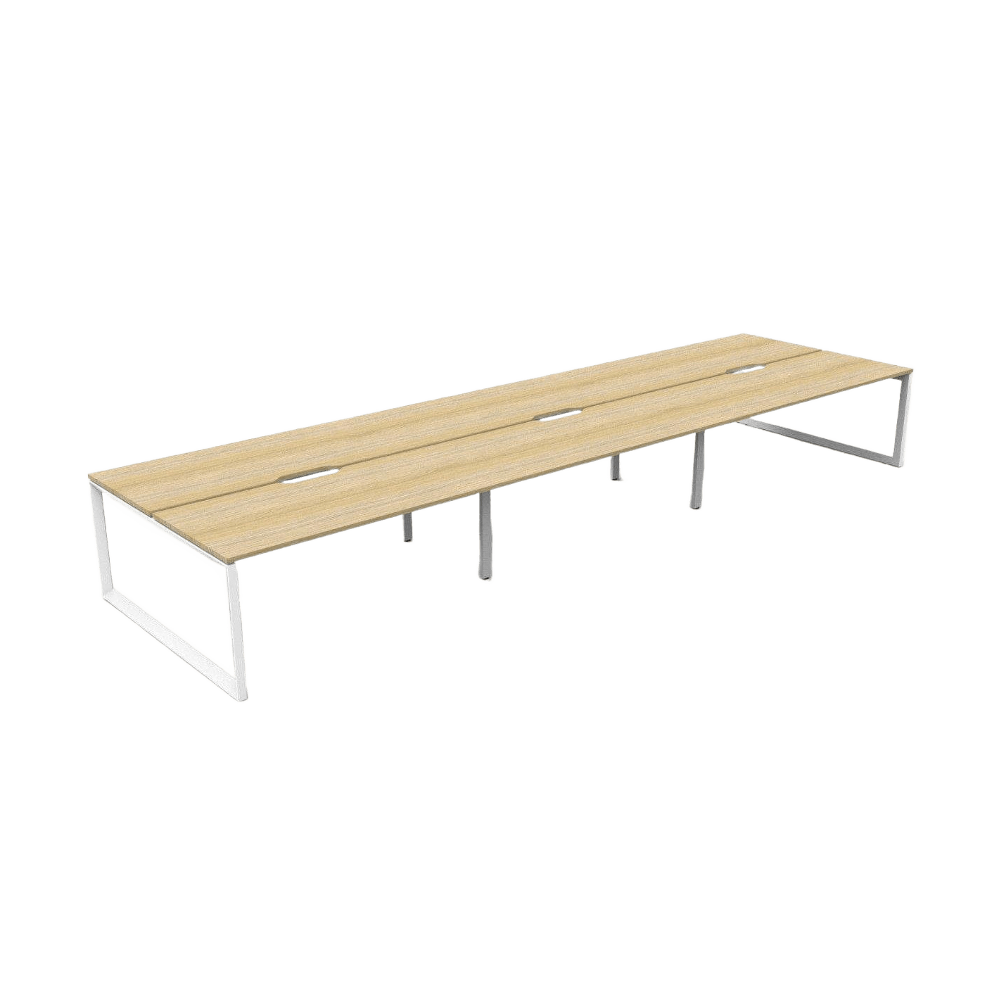 Deluxe Loop Leg Double Sided 6 Person Workstations 6 x 1200x750 / Natural Oak / White Powdercoat