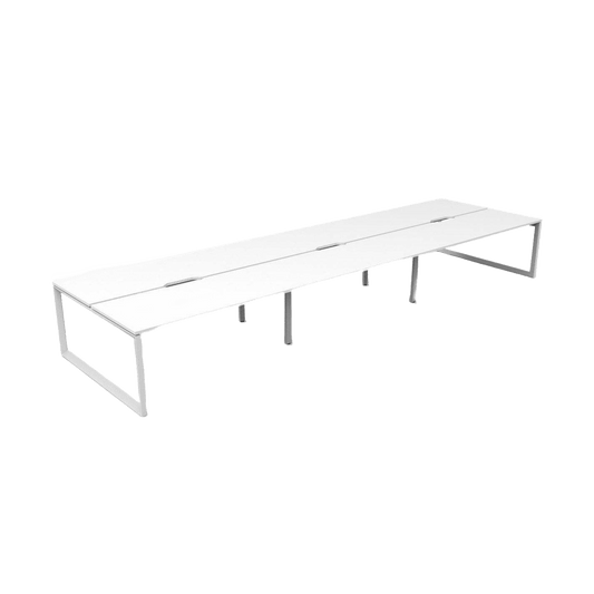 Deluxe Loop Leg Double Sided 6 Person Workstations 6 X (1200 X 750) Natural White White Powdercoat - Office Furniture Company