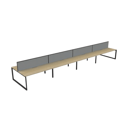 Deluxe Loop Leg Double Sided 8 Person Workstations with Screens 8 x (1200 x750) / Natural Oak Top / Black Frame / Grey Screen / Black Frame
