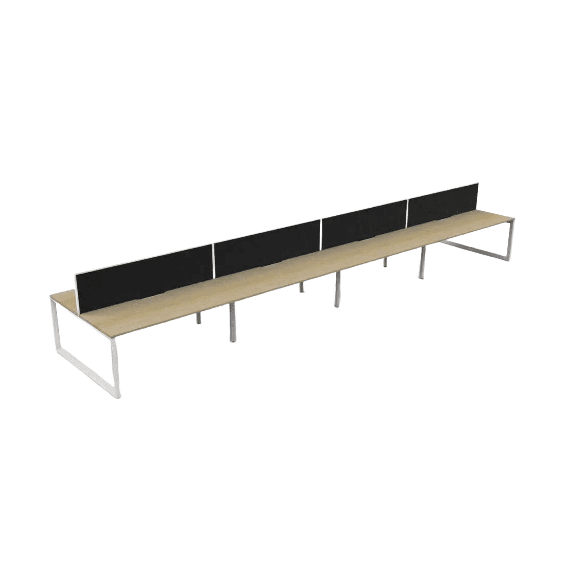 Deluxe Loop Leg Double Sided 8 Person Workstations with Screens 8 x (1200 x750) / Natural Oak Top / White Frame / Black Screen / White Frame