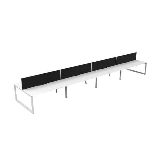 Deluxe Loop Leg Double Sided 8 Person Workstations with Screens 8 X (1200 X 750) White Top / White Frame Black Screen With White Frame - Office Furniture Company