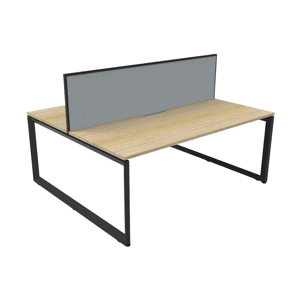 Deluxe Loop Leg Double Sided Two Person Office Workstation With Screens 2 x 1200x750 Natural Oak Top / Black Frame Grey Screen / Black Frame
