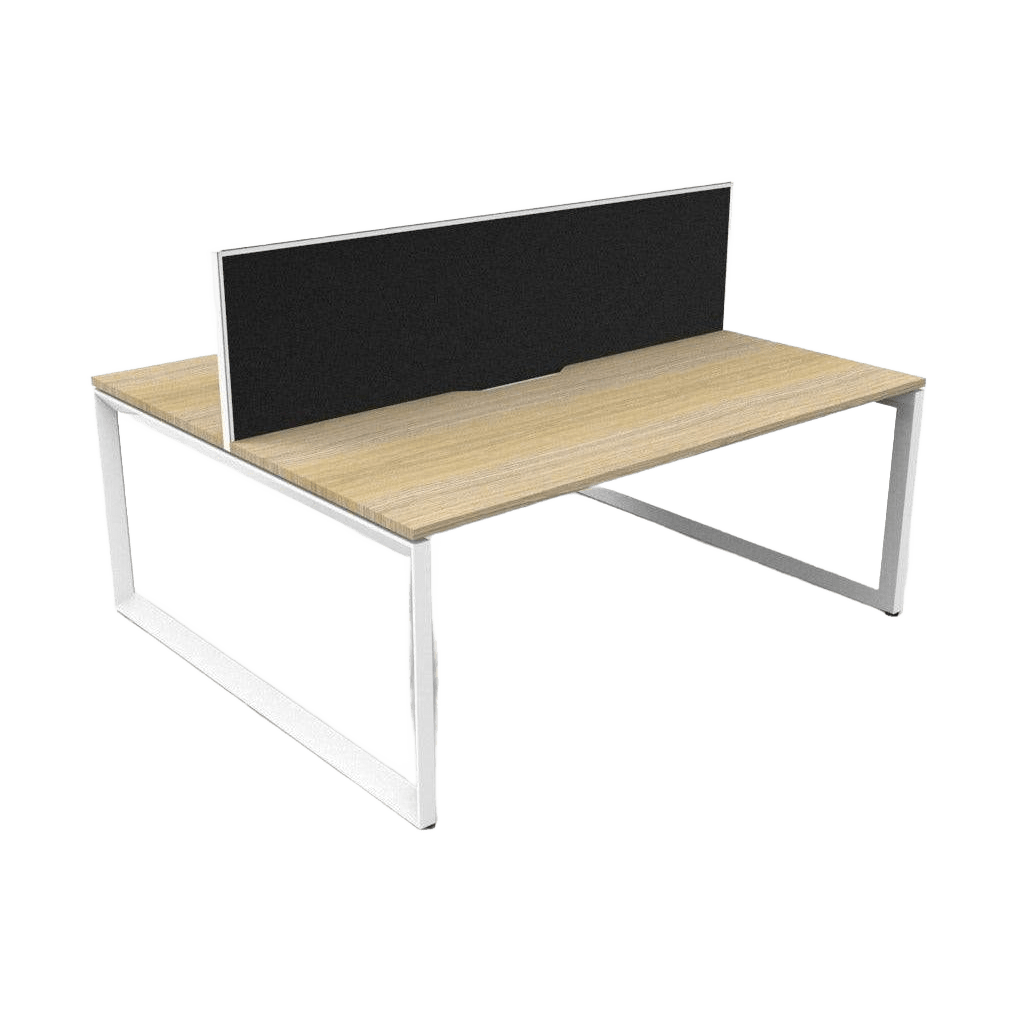 Deluxe Loop Leg Double Sided Two Person Office Workstation With Screens 2 x 1200x750 Natural Oak Top / White Frame Black Screen / White Frame