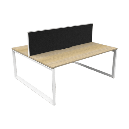 Deluxe Loop Leg Double Sided Two Person Office Workstation With Screens 2 x 1200x750 Natural Oak Top / White Frame Black Screen / White Frame
