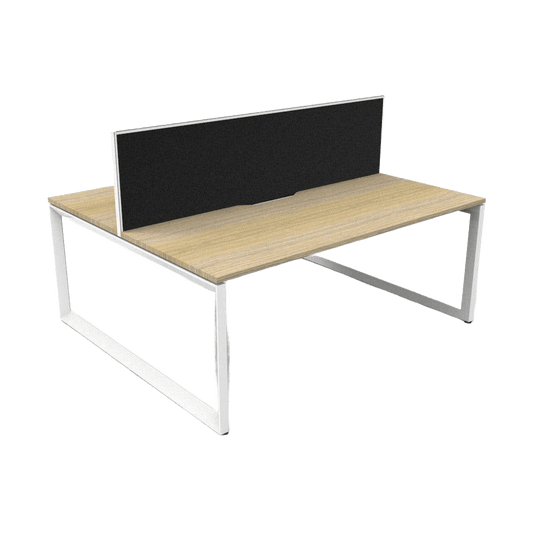 Deluxe Loop Leg Double Sided Two Person Office Workstation With Screens (2) X 1200 X 750 Oak Top / White Frame Black Screen With White Frame - Office Furniture Company