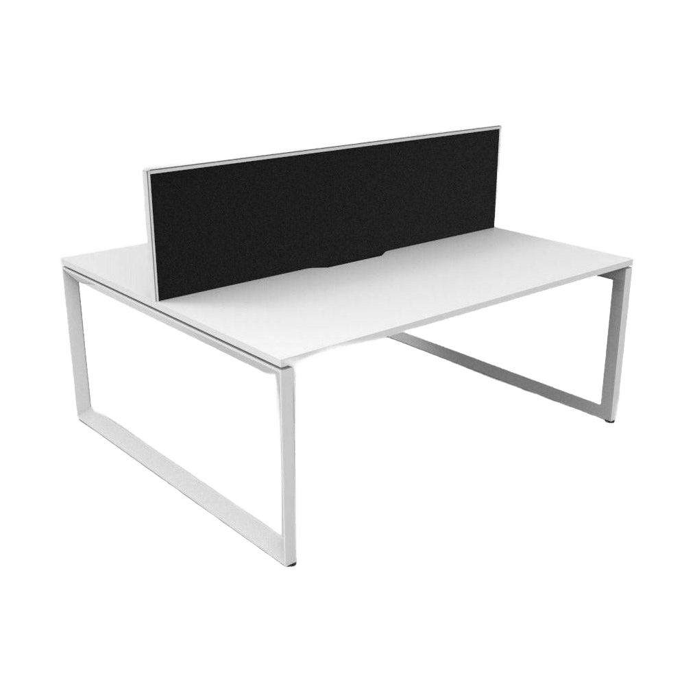 Deluxe Loop Leg Double Sided Two Person Office Workstation With Screens 2 x 1800x750 White Top / White Frame Black Screen / White Frame