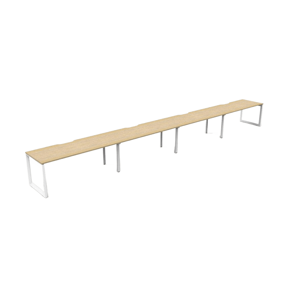 Deluxe Loop Leg Single Sided 4 Person Workstations 4 x 1200x750 Natural Oak White Powdercoat