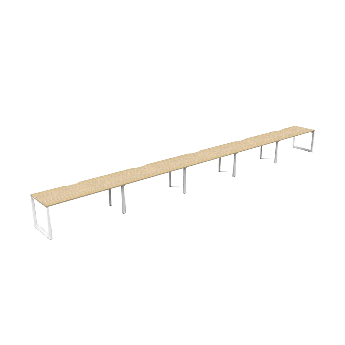 Deluxe Loop Leg Single Sided 5 Person Workstations 5 x 1200x750 / Natural Oak / White Powdercoat