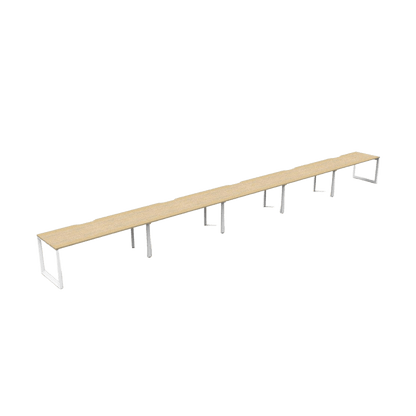 Deluxe Loop Leg Single Sided 5 Person Workstations 5 x 1200x750 / Natural Oak / White Powdercoat