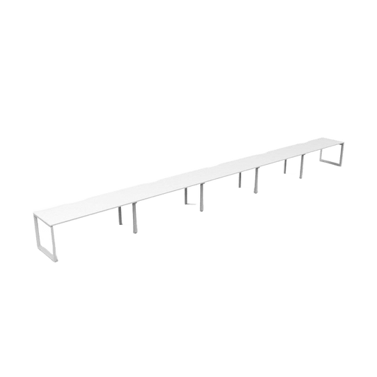 Deluxe Loop Leg Single Sided 5 Person Workstations 5 X ( 1200 X 750 ) White Melamine White Powdercoat - Office Furniture Company