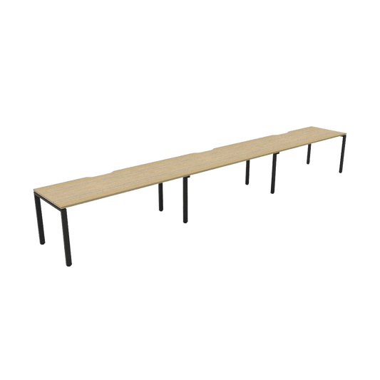 Deluxe Profile Leg 3 Person Workstations 3 X (1200 X 750) Natural Oak Black Powdercoat - Office Furniture Company
