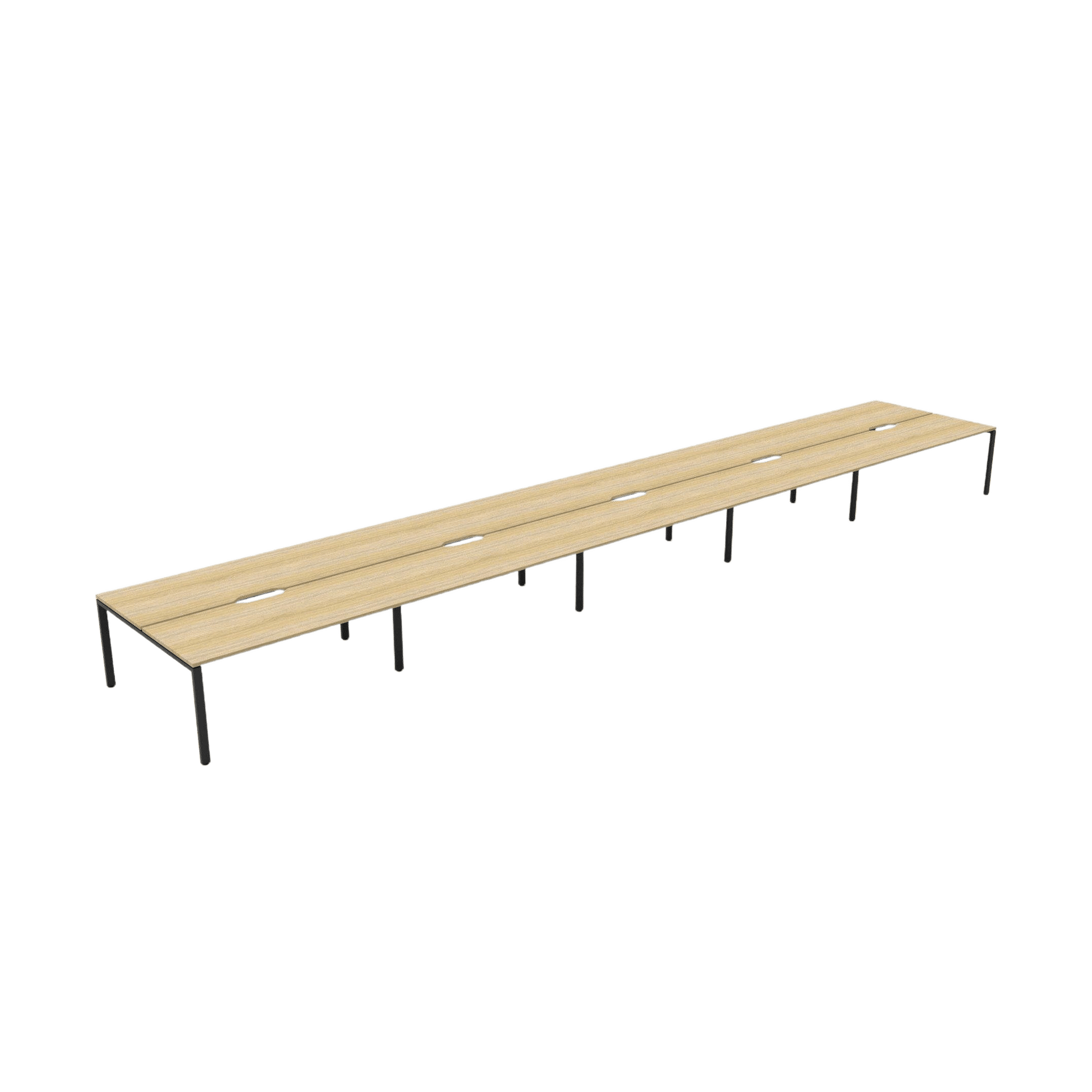 Deluxe Profile Leg Double Sided 10 Person Office Workstations 10 x 1200x750 / Natural Oak / Black Powdercoat